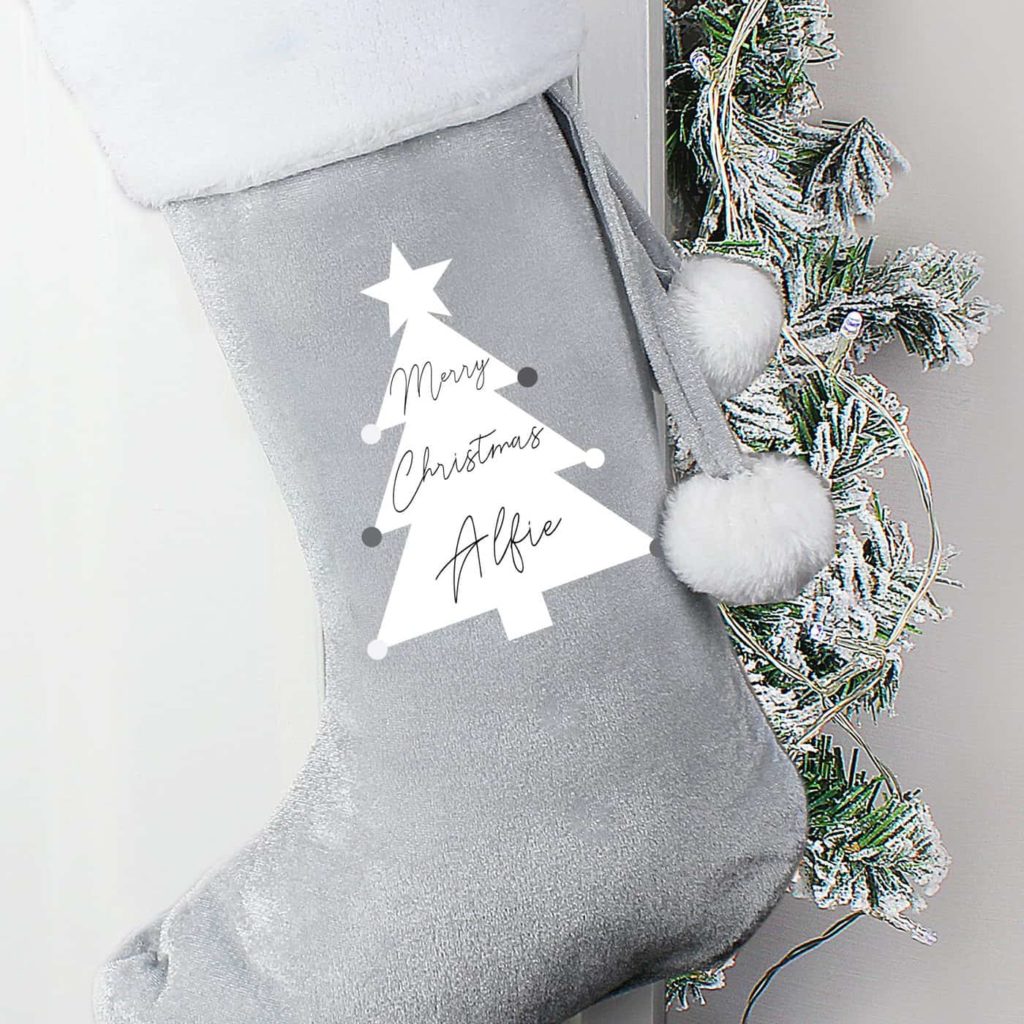 Christmas Tree Luxury Silver Grey Stocking