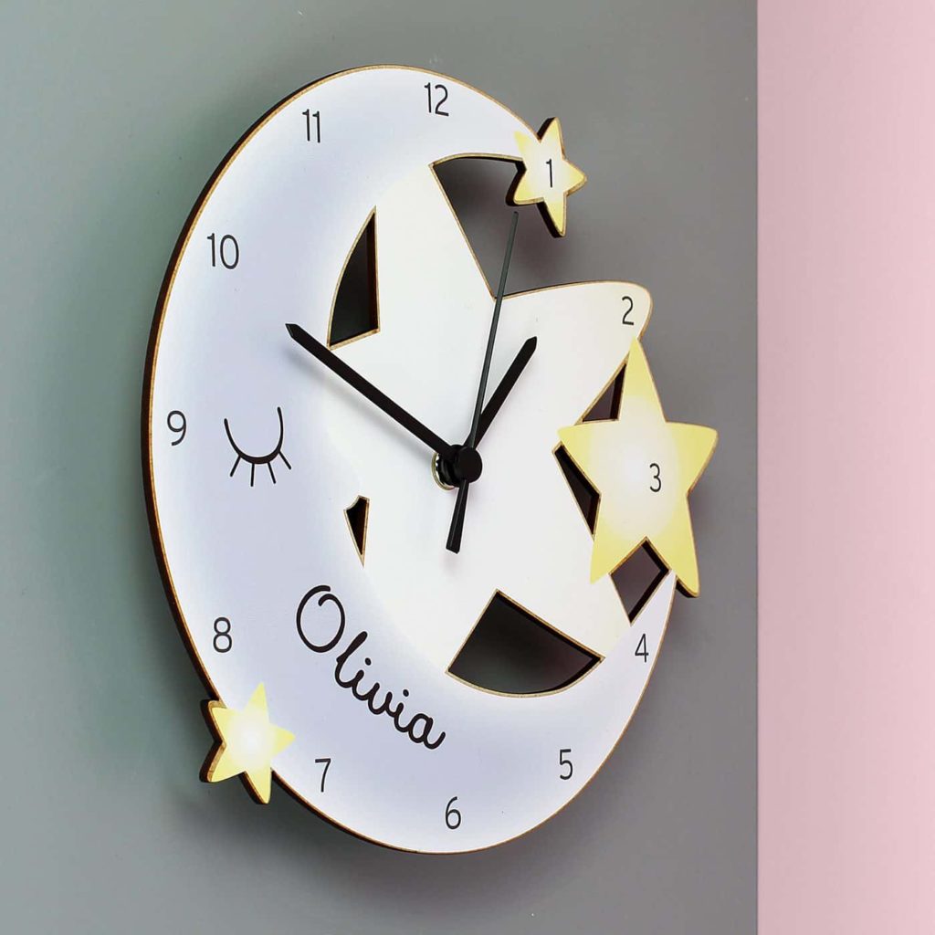 Moon and Stars Shape Wooden Clock