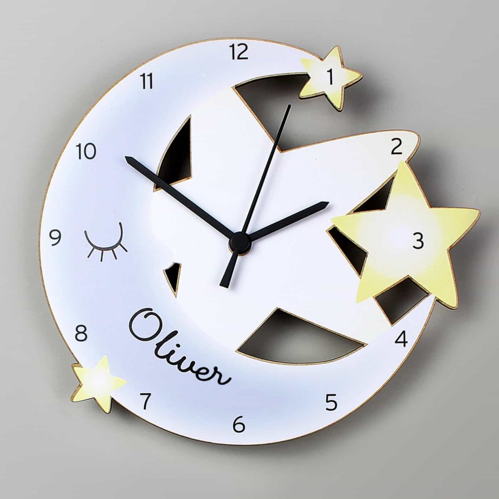 Moon and Stars Shape Wooden Clock