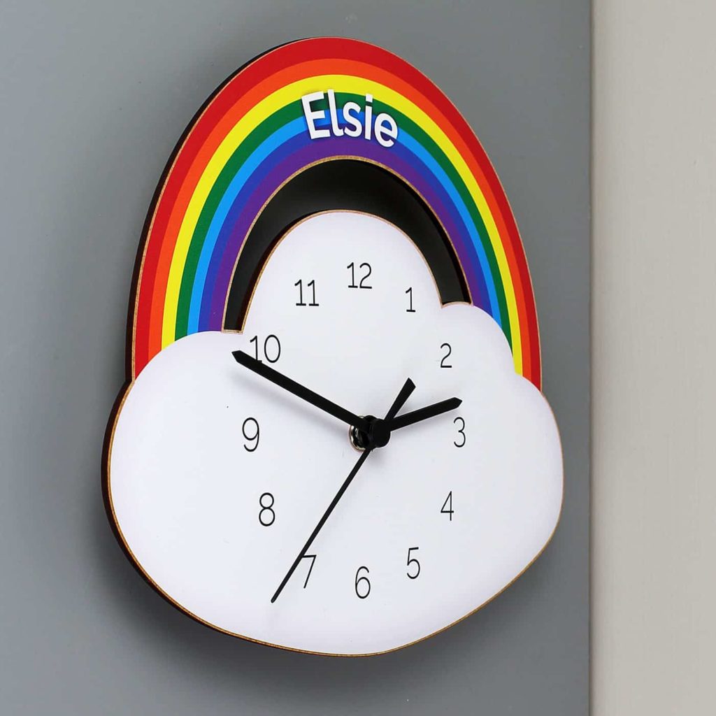 Rainbow and Cloud Shape Wooden Clock