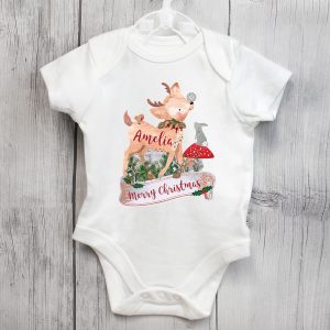 Personalised Festive Fawn 0-3 Months Baby Vest