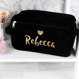 Personalised Gold Name Black Vanity Bag