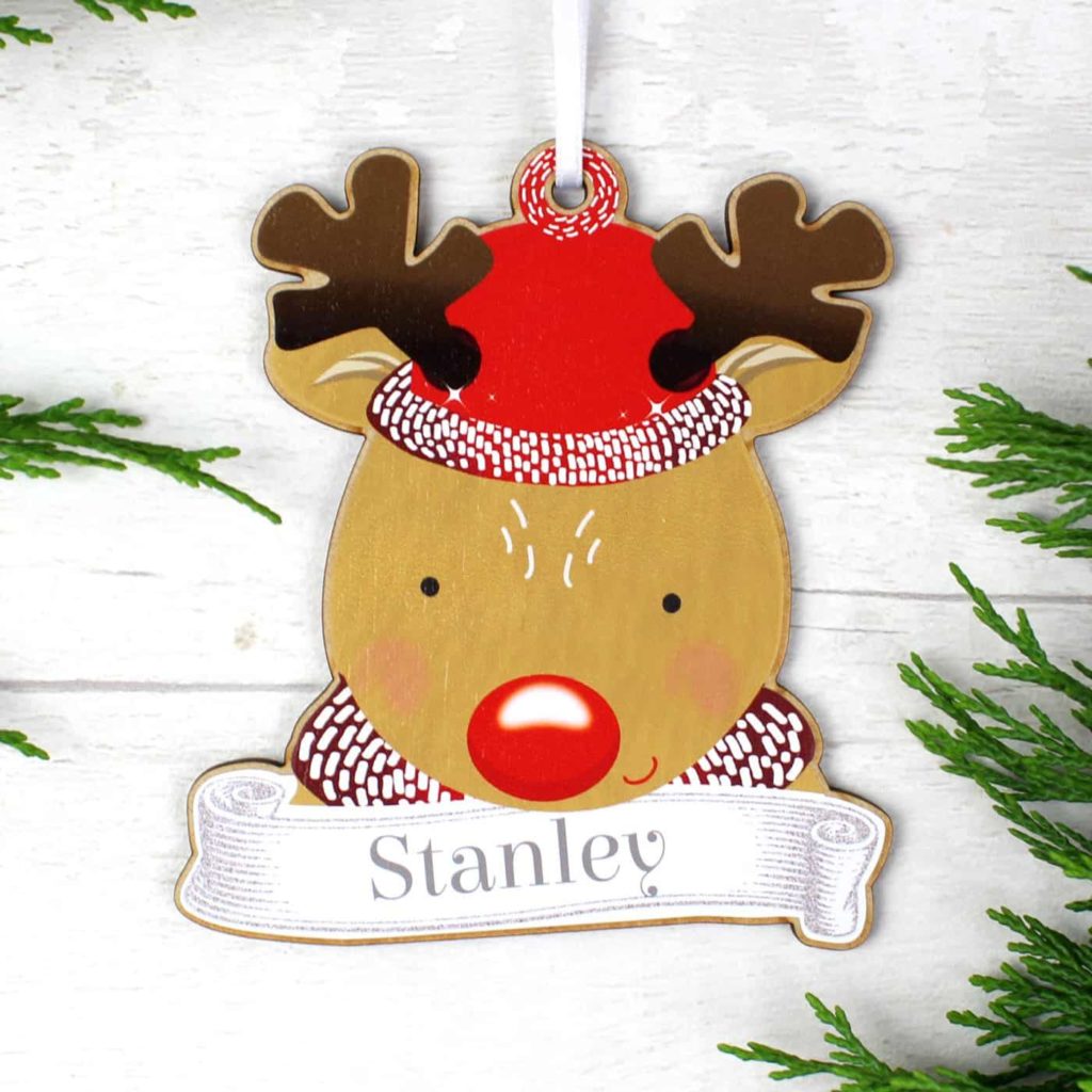 Personalised Set of Four Colourful Christmas Characters Wooden Hanging Decorations