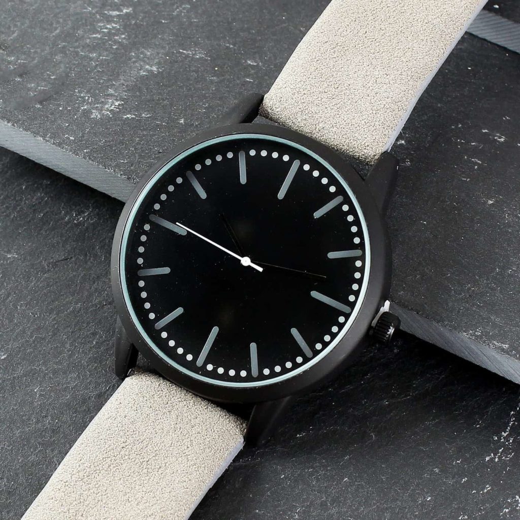 Mens Matte Black Watch with Grey Strap and Presentation Box