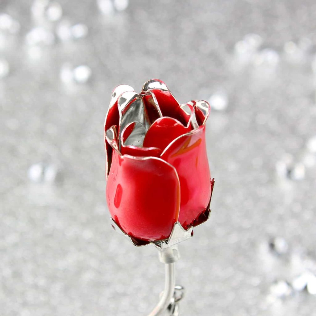 Swirls & Hearts Red Rose Bud Ornament