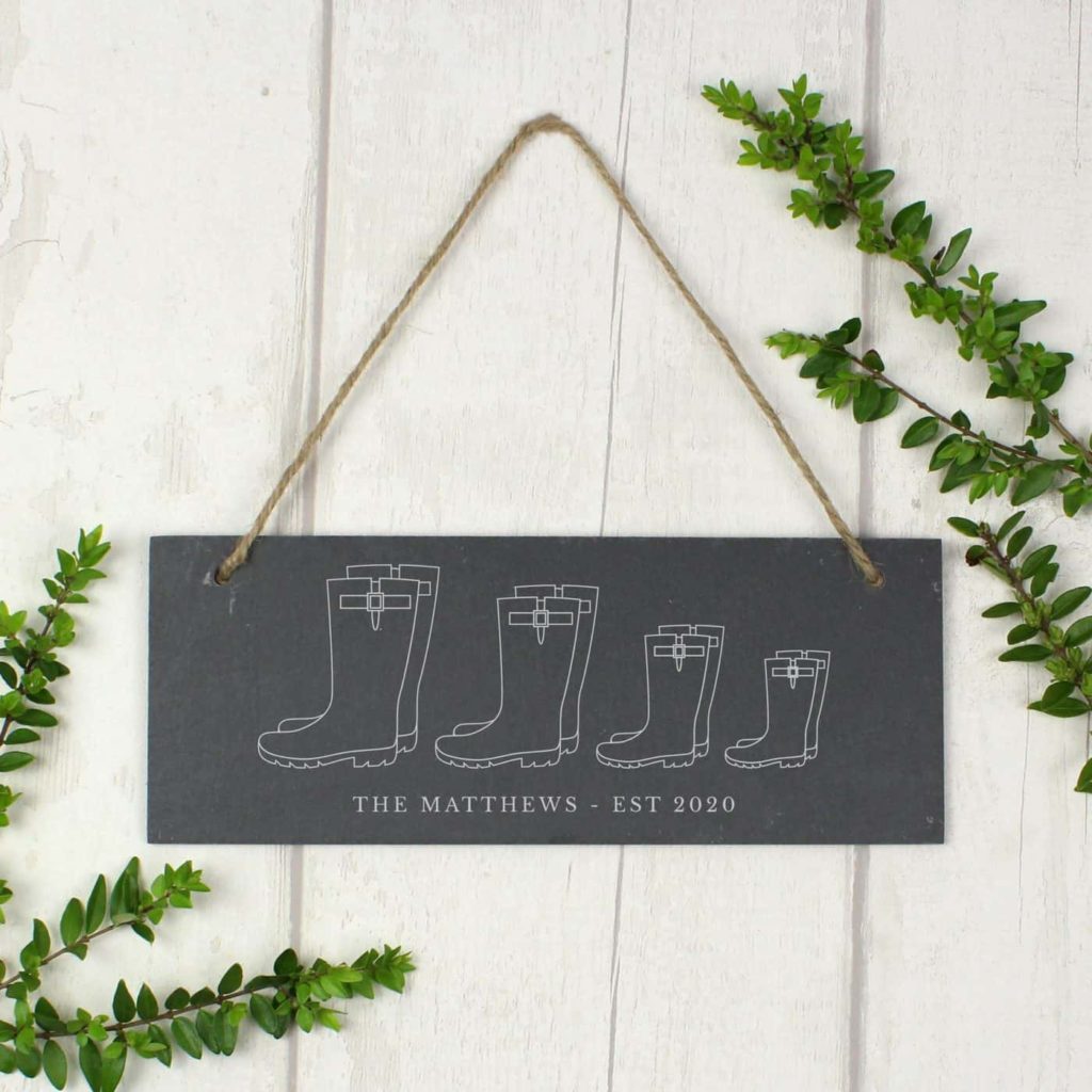 Welly Boot Family of Four Hanging Slate Plaque