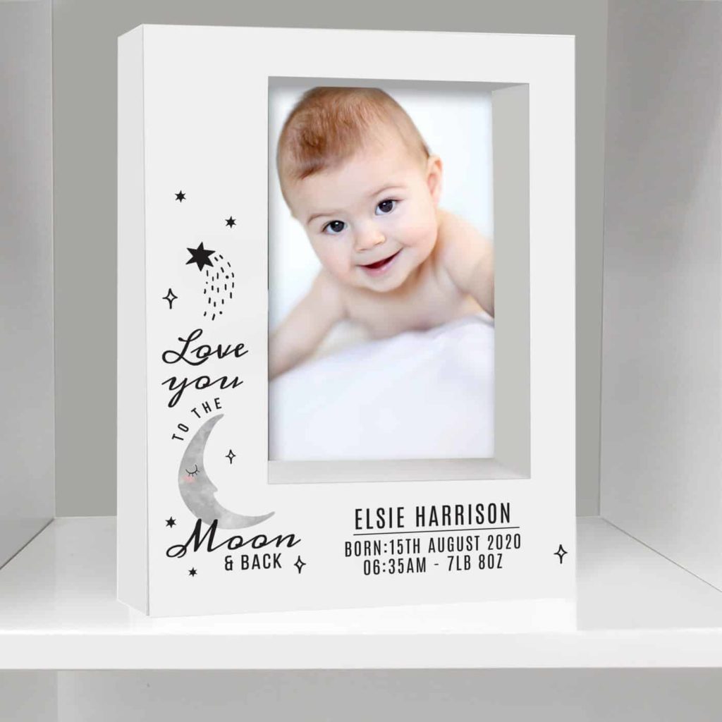 Personalised Baby To The Moon and Back 7x5 Box Photo Frame