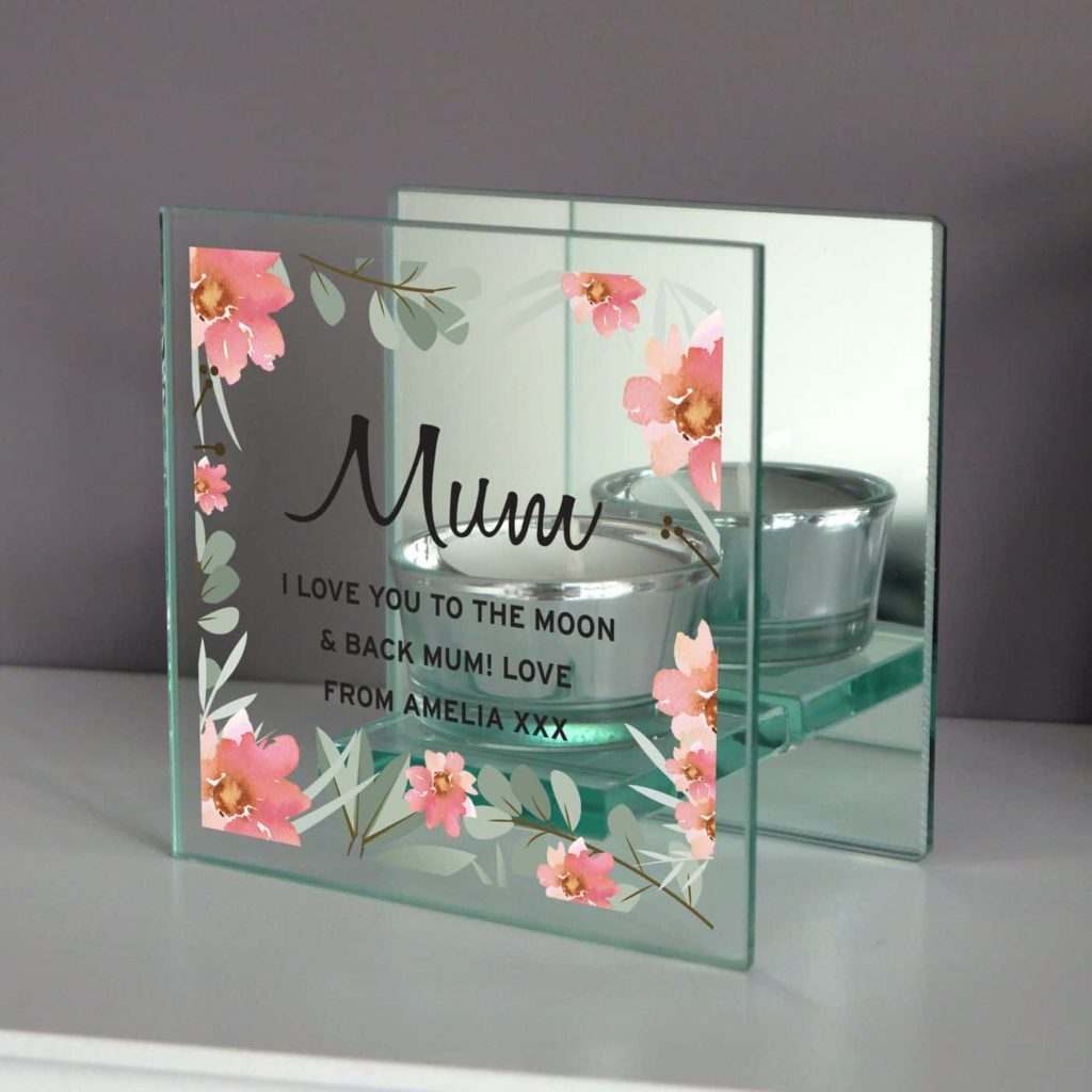 Floral Sentimental Mirrored Glass Tea Light Holder