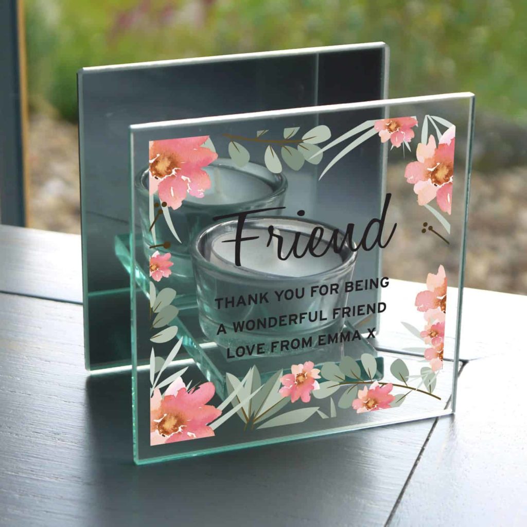 Floral Sentimental Mirrored Glass Tea Light Holder