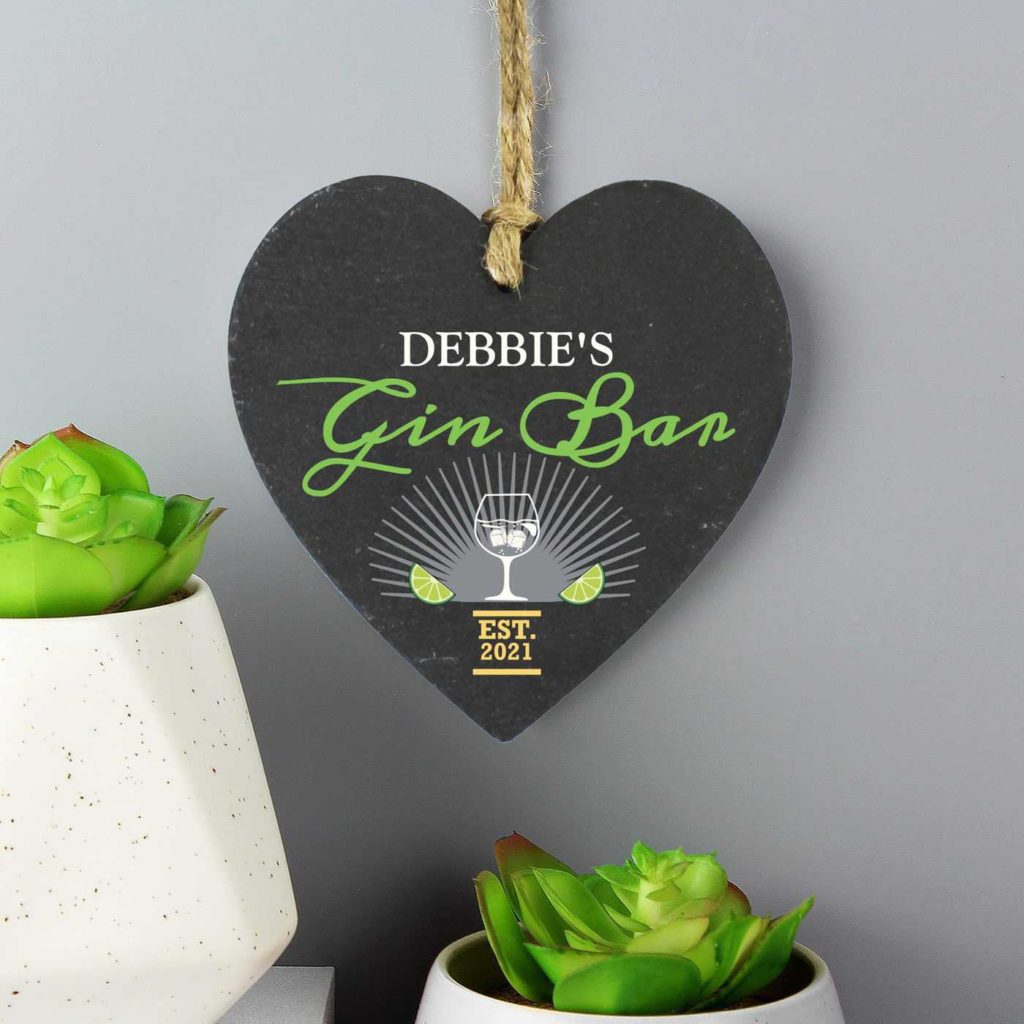 Personalised Gin Bar Slate Heart Decoration