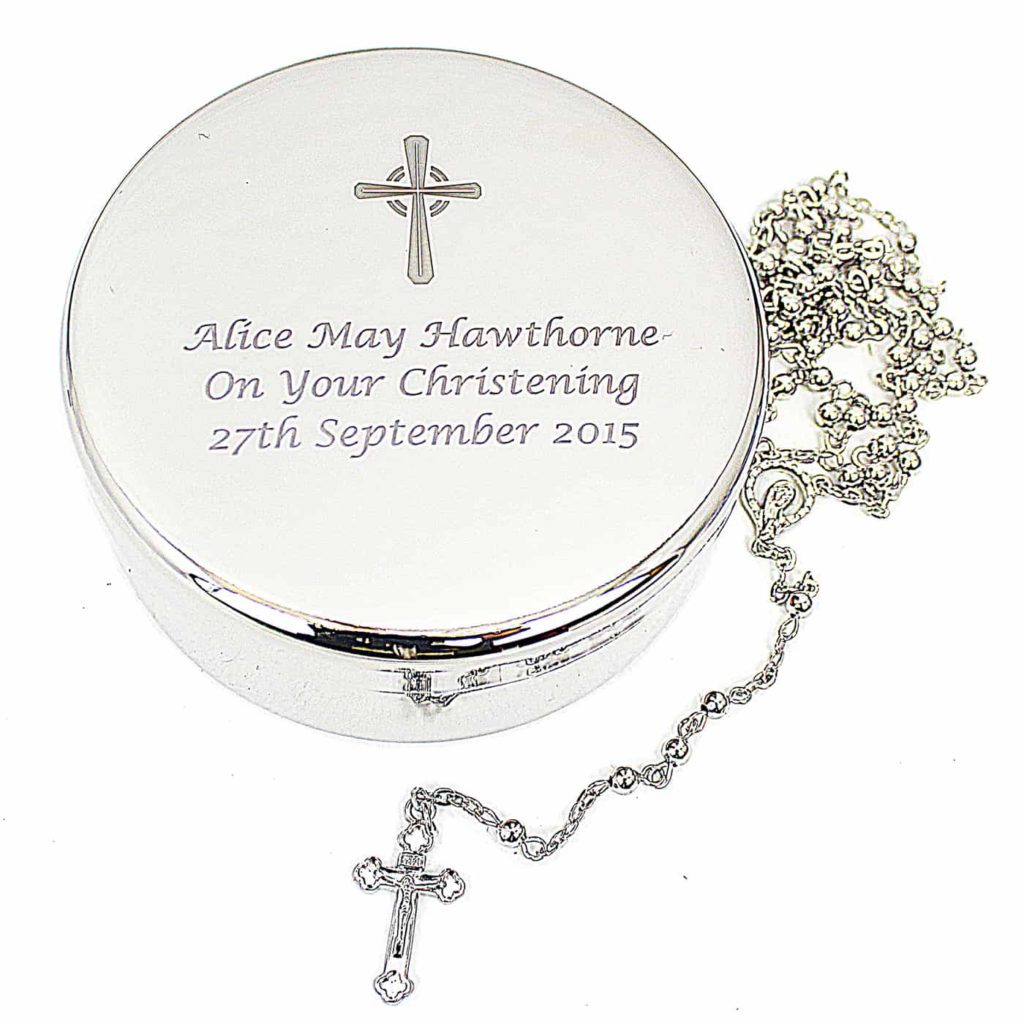 Rosary Beads and Cross Round Trinket Box