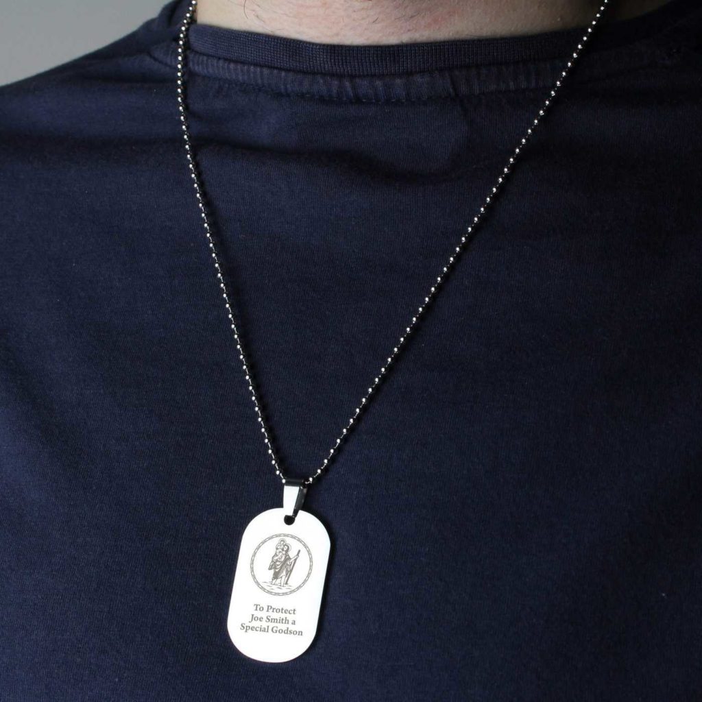 St Christopher Stainless Steel Dog Tag Necklace