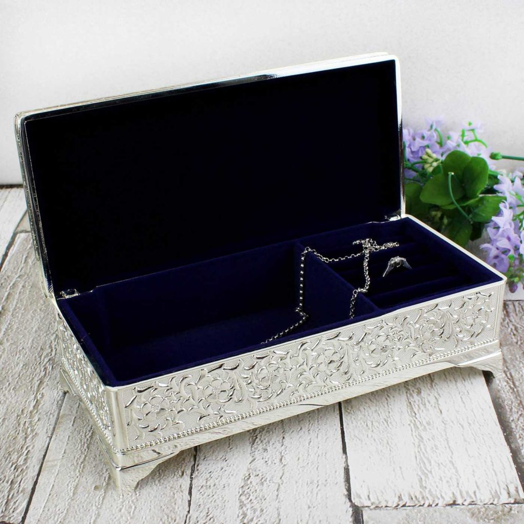 Swirls & Hearts Antique Silver Plated Jewellery Box