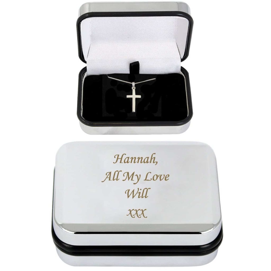 Box with Silver Cross Necklace