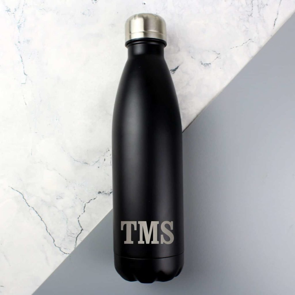 Personalised Initials Black Metal Insulated Drinks Bottle