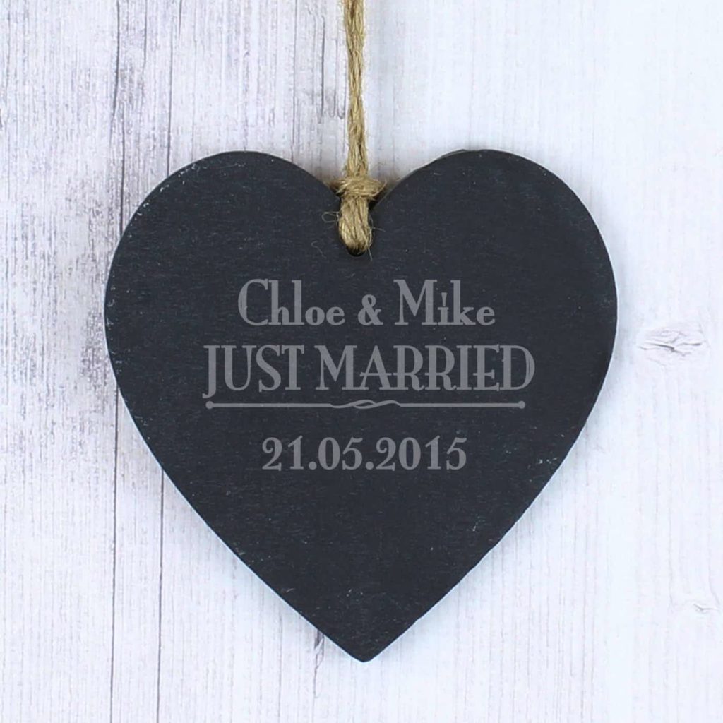 Just Married... Slate Heart Decoration