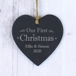 Our First Christmas Slate Heart