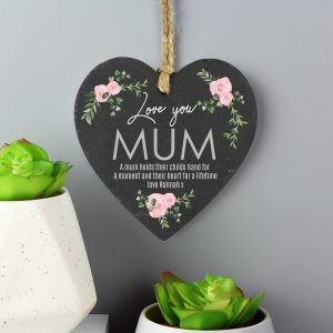 Abstract Rose Printed Slate Heart Decoration