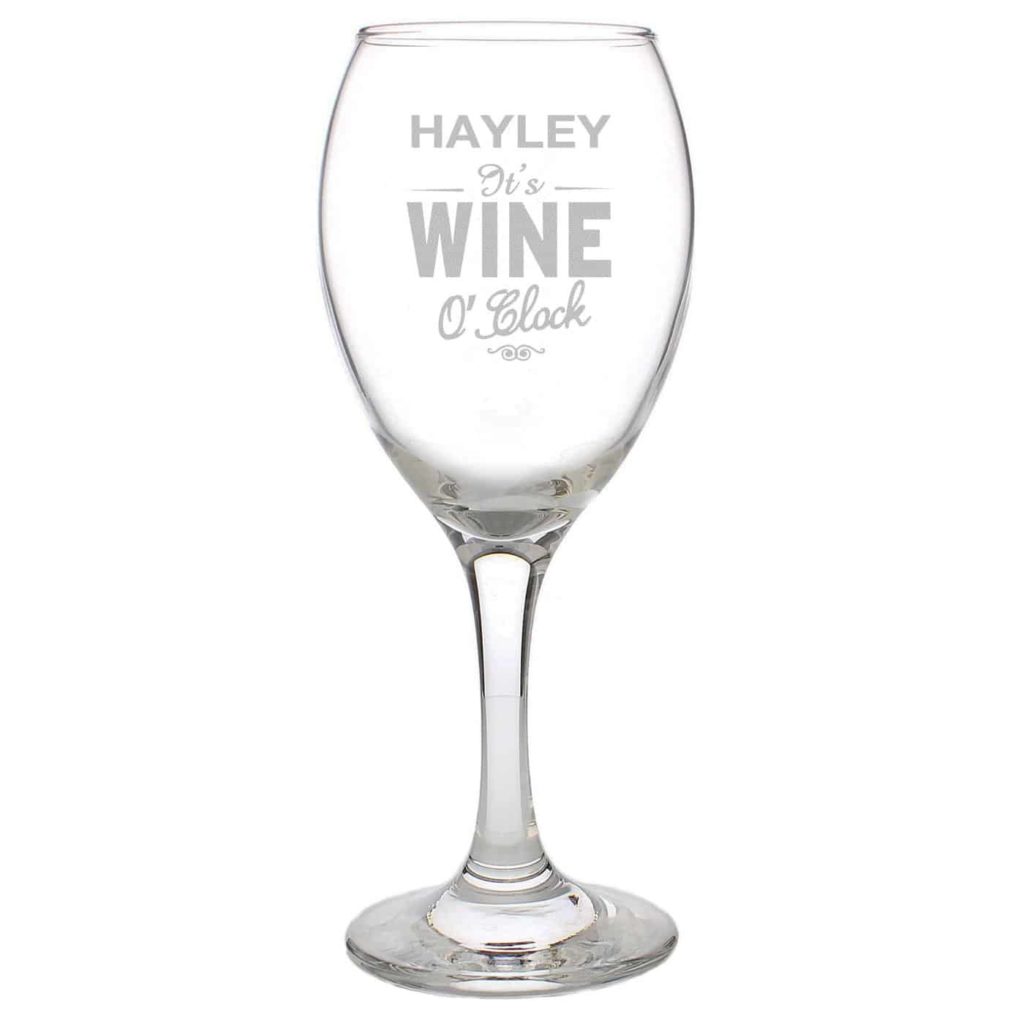 Wine O'Clock Engraved Wine Glass