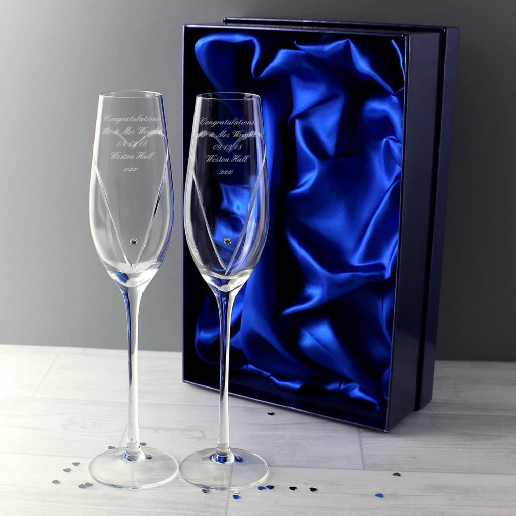 Hand Cut Heart Pair of Flutes with Swarovski Elements with Gift Box