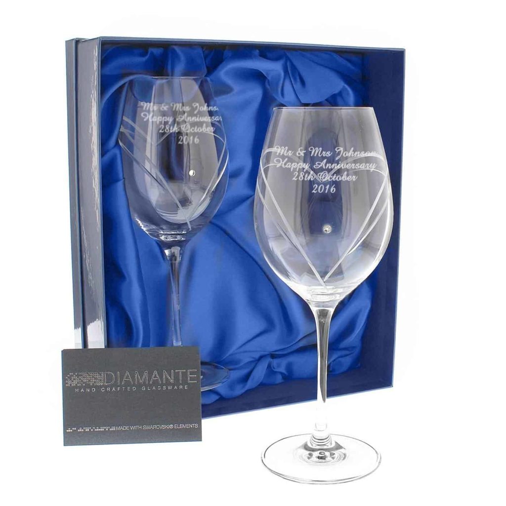 Hand Cut Diamante Heart Wine Glasses with Swarovski Elements
