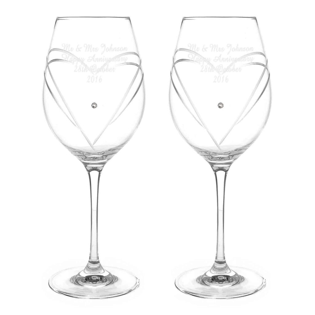 Hand Cut Diamante Heart Wine Glasses with Swarovski Elements