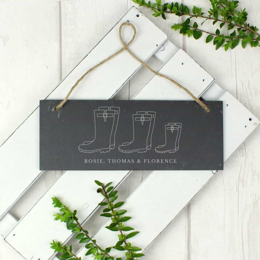 Welly Boot Family of Three Hanging Slate Plaque