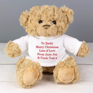 Teddy Message Bear in White and Red Jumper