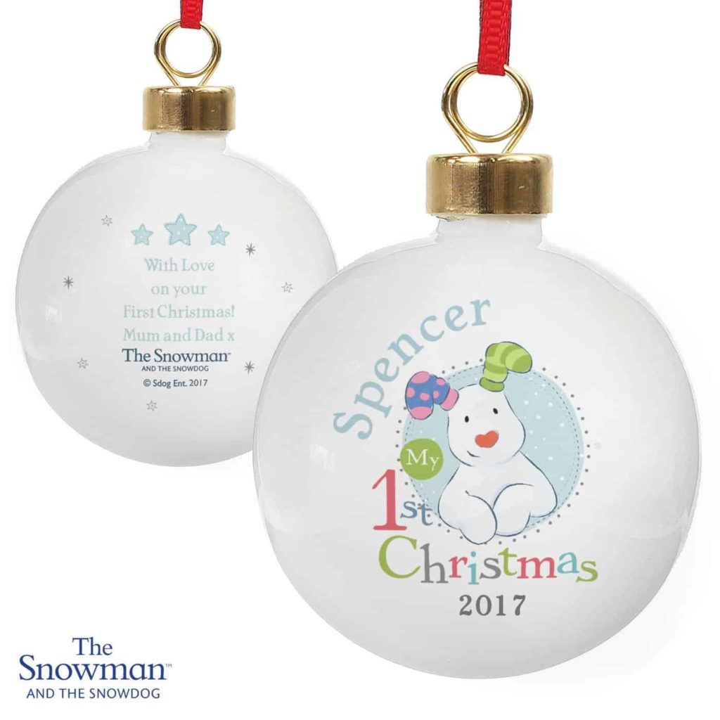 The Snowman and the Snowdog My 1st Christmas Blue Bauble