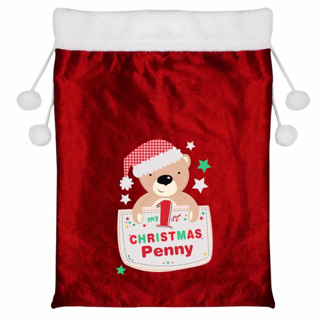 Pocket Teddy My 1st Christmas Pom Pom Sack