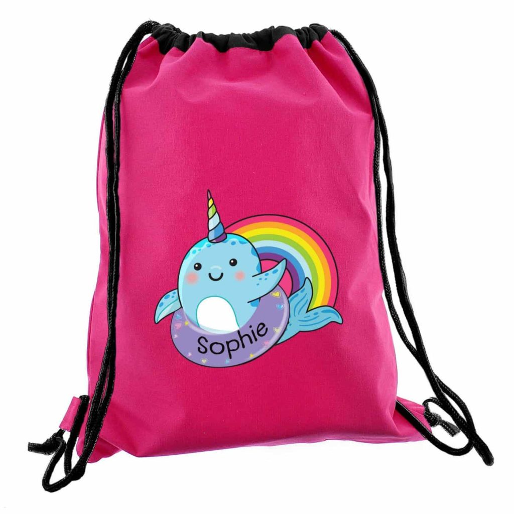 Personalised Narwhal Pink Swim Bag