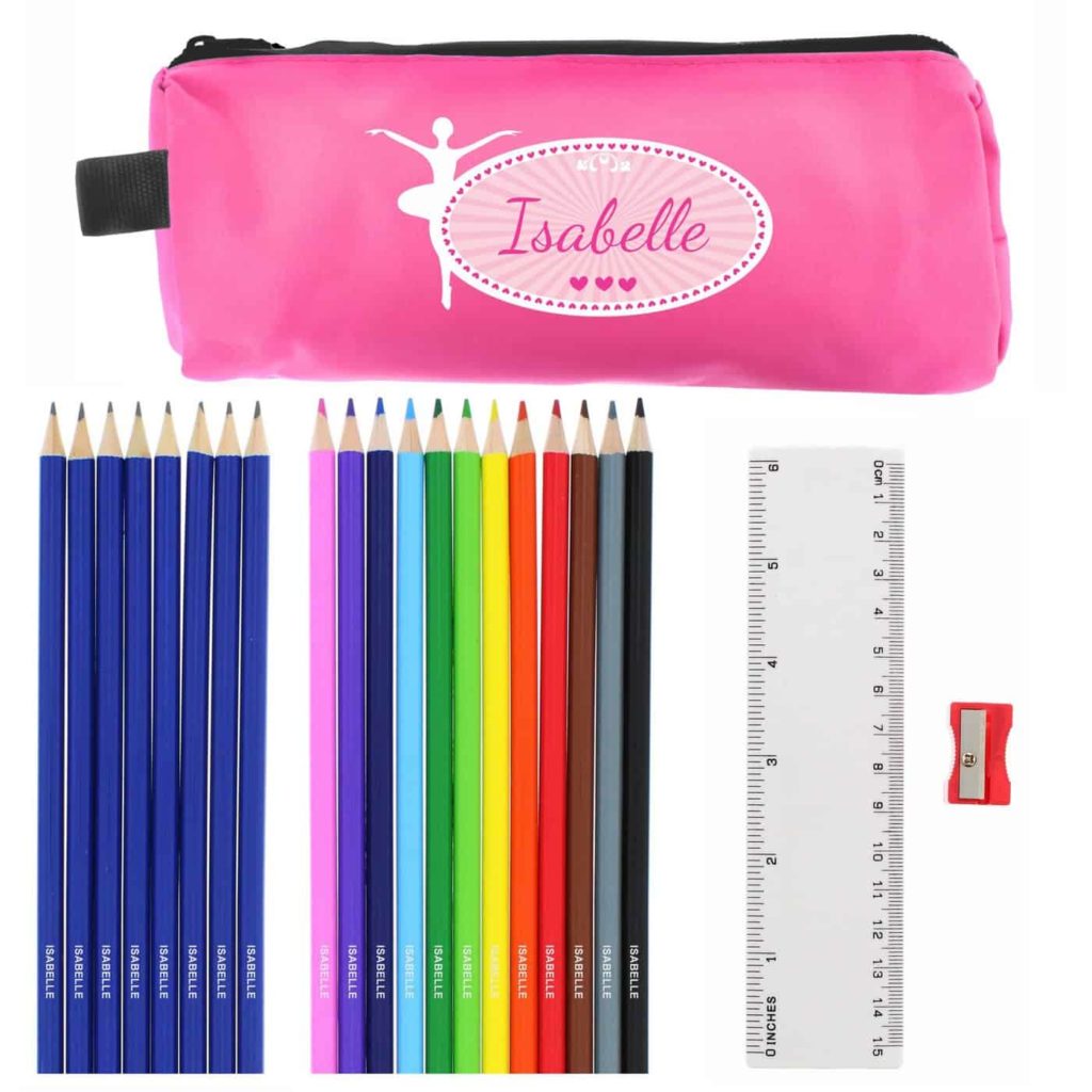 Pink Ballerina Pencil Case with Pencils & Crayons