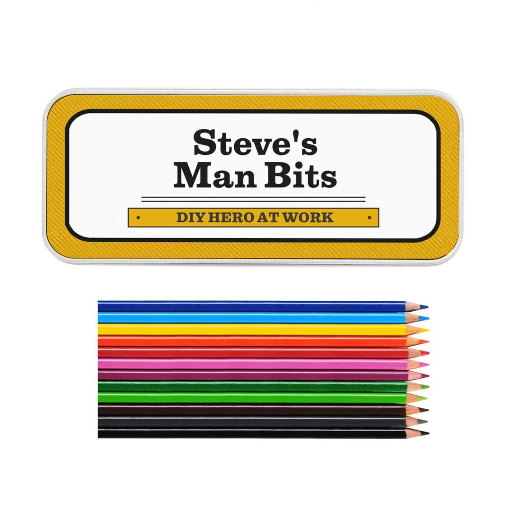 Man at Work Pencil Tin with Pencil Crayons