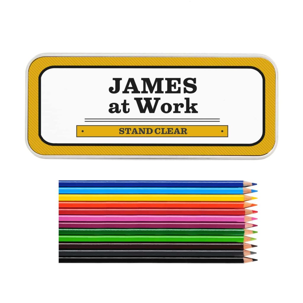 Man at Work Pencil Tin with Pencil Crayons