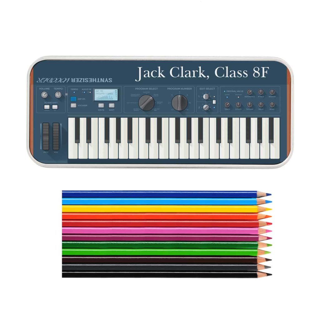 Keyboard Pencil Tin with Pencil Crayons
