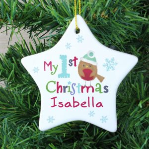 Felt Stitch Robin 'My 1st Christmas' Ceramic Star Decoration