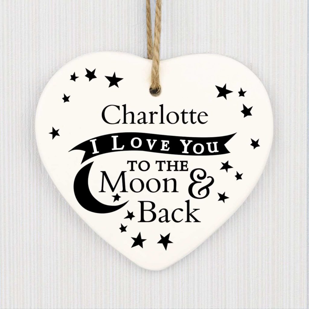 To the Moon and Back... Ceramic Heart Decoration