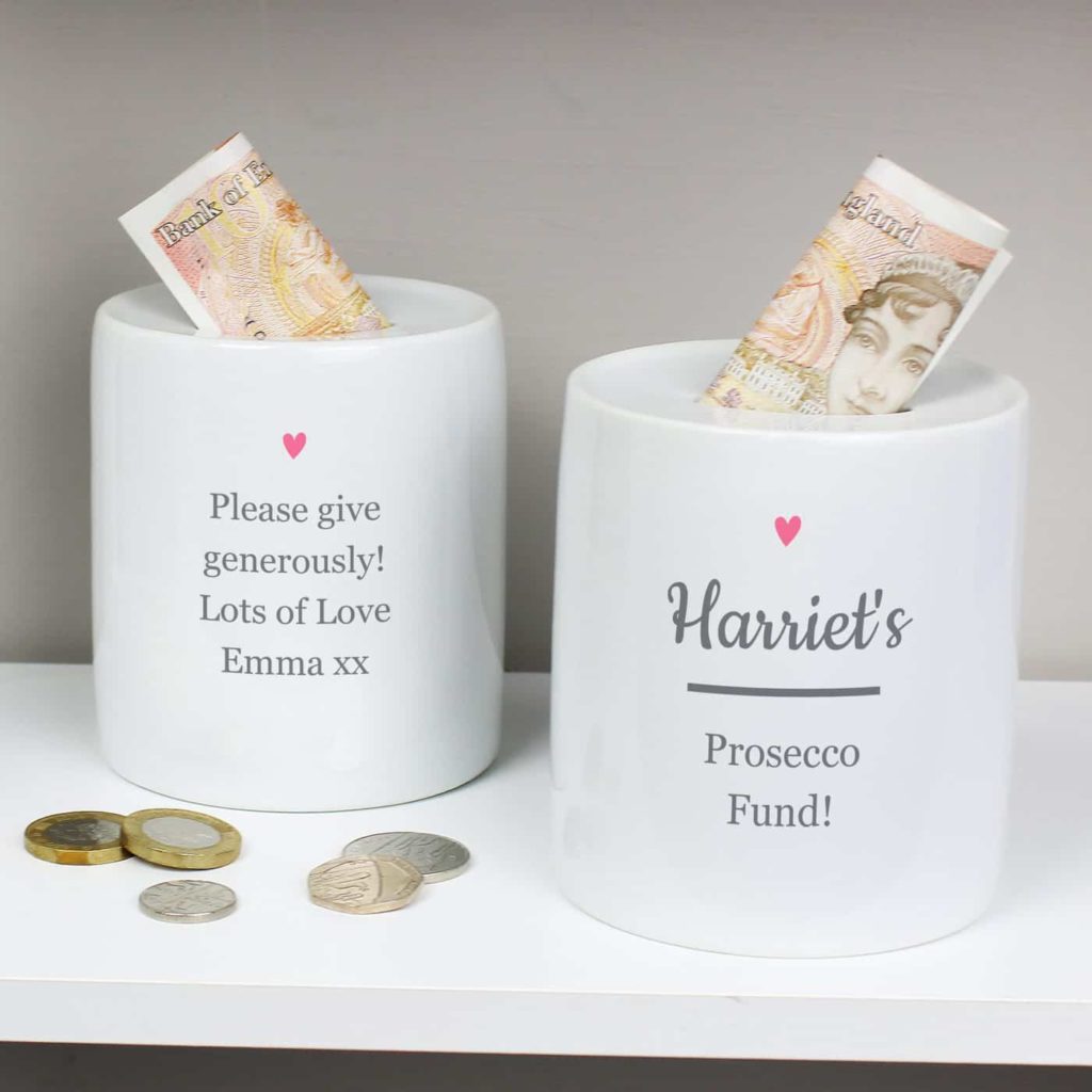 Personalised Pink Heart Motif Ceramic Money Box