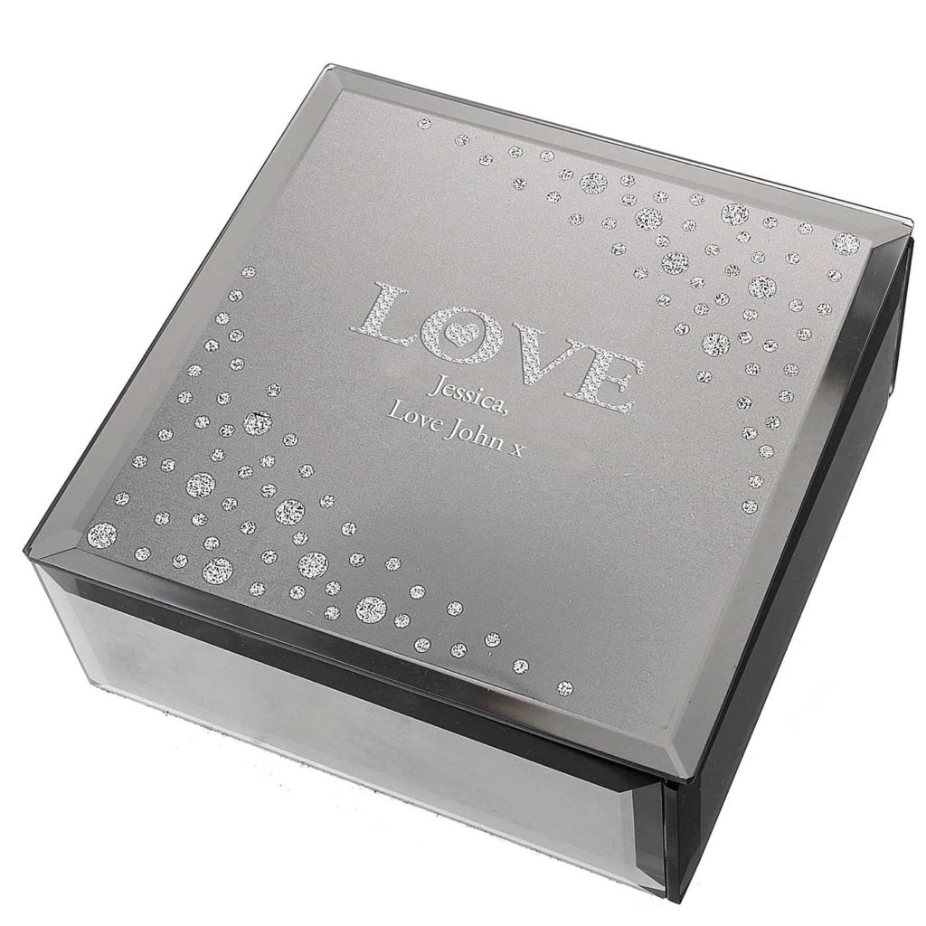 LOVE Diamante Glass Trinket Box