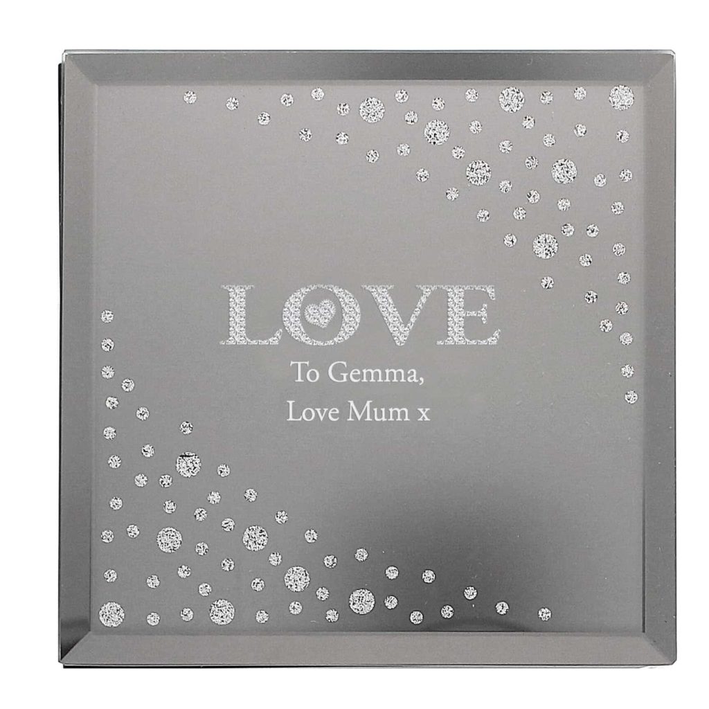 LOVE Diamante Glass Trinket Box