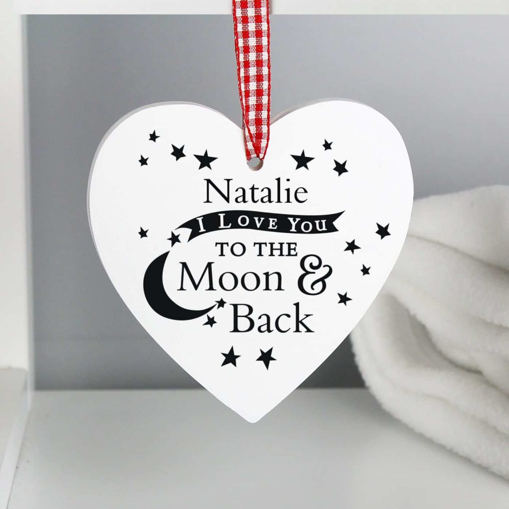 To the Moon and Back... Wooden Heart Decoration