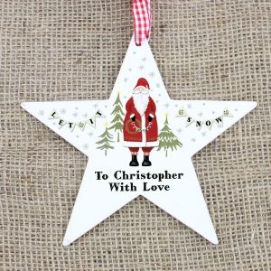 Father Christmas Wooden Star Decoration