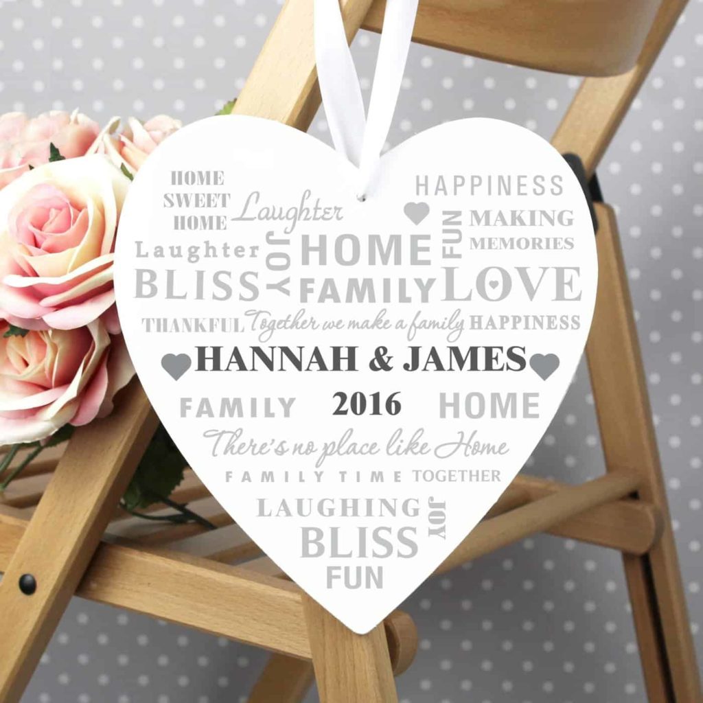 Family Typography Large Wooden Heart Decoration