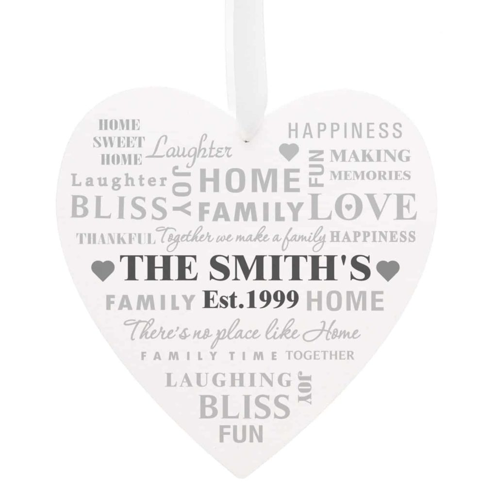 Family Typography Large Wooden Heart Decoration