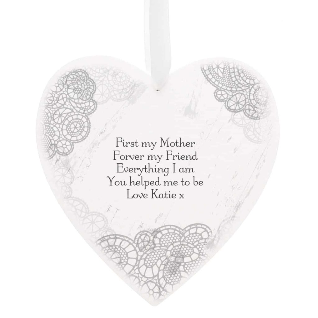 Dainty Lace Large Wooden Heart Decoration