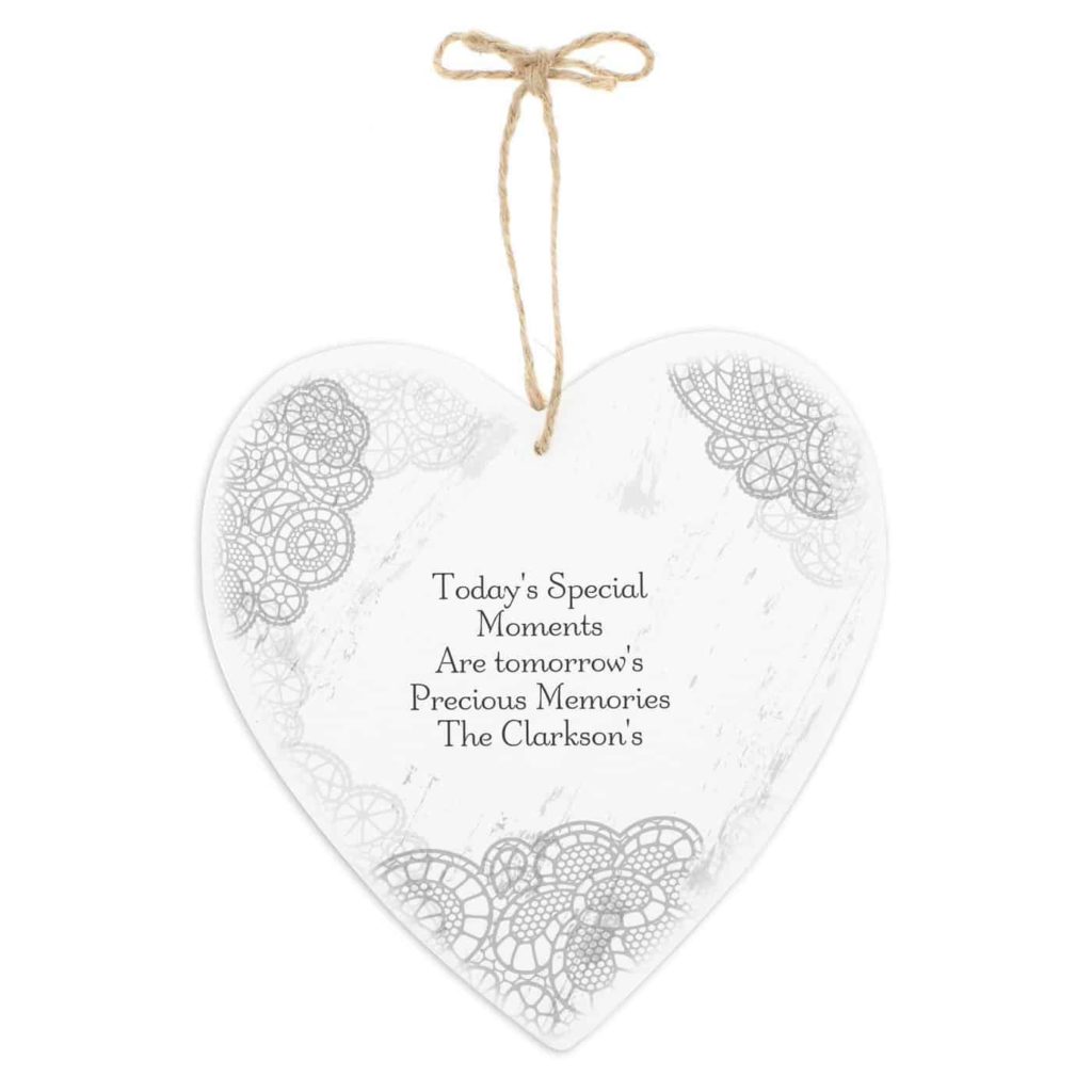 Dainty Lace Large Wooden Heart Decoration
