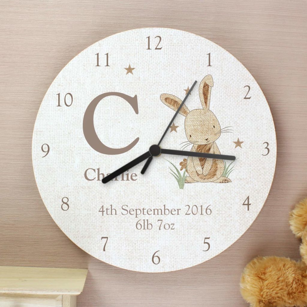 Hessian Rabbit Shabby Chic Large Wooden Clock