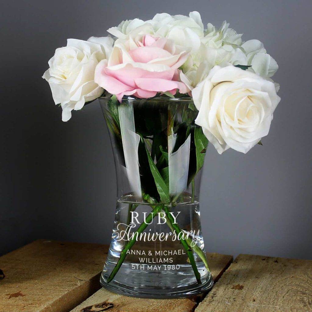 Personalised 'Ruby Anniversary' Glass Vase