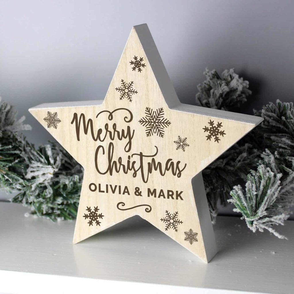 Personalised Merry Christmas Rustic Wooden Star Decoration