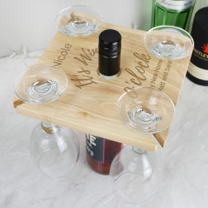 Personalised Wine O'clock Four Wine Glass Holder & Bottle Butler